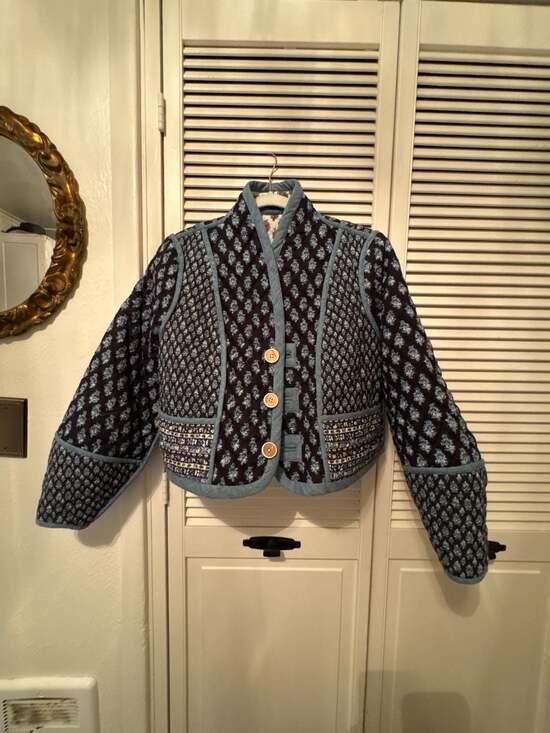 Veronica Beard Kamila Reversible Quilted Cropped Jacket Cream Multi - Picture 4 of 5